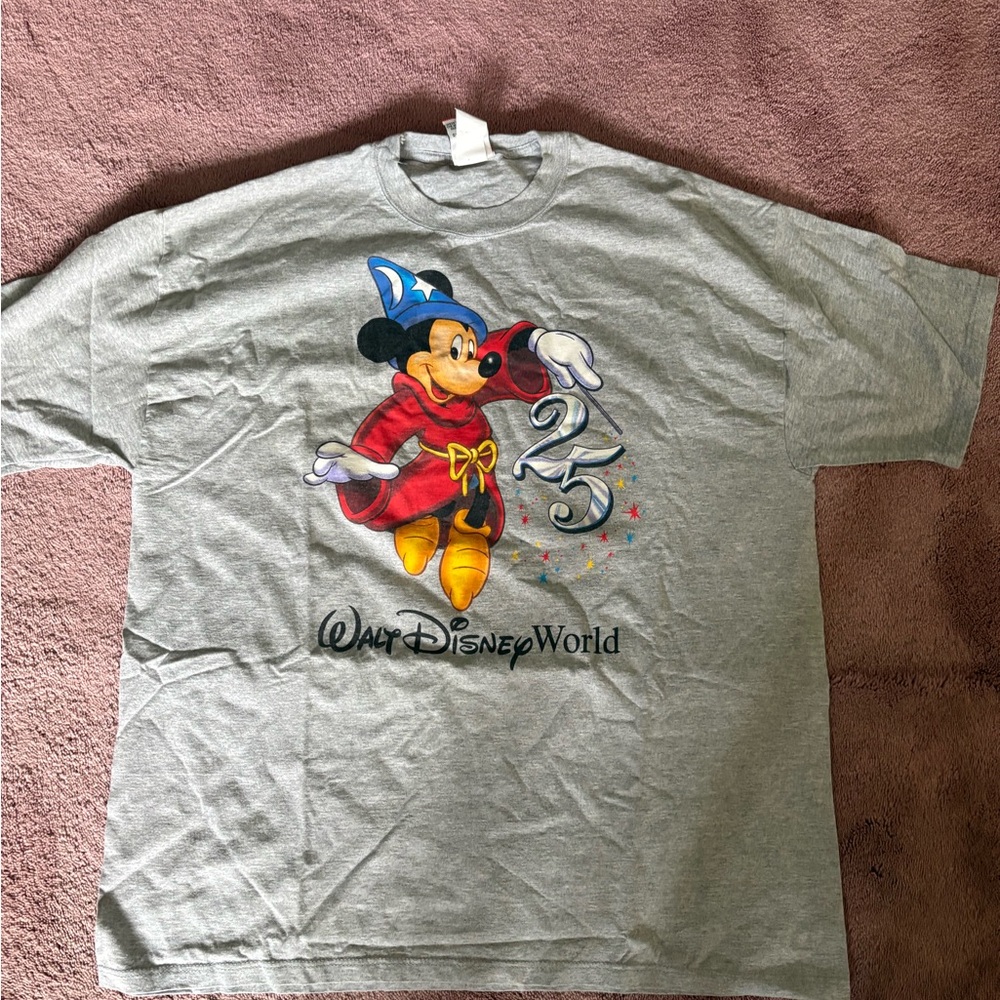 Vintage Walt Disney World 25th Anniversary Sorcerer Mickey T-Shirt XXL Grey USA